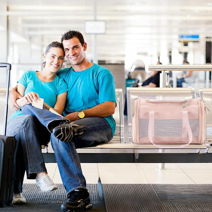 Fashion Leather Dog Carrier, Airline Approved Cat Carrier Soft Sided Pet Bag Carrier Purse for Puppy Kitten Small Animals Pink