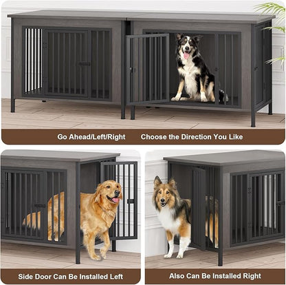 EasyCom 39.96" XL Wooden Large Dog Crate Furniture for Medium and Large Breed, Chew-Resistant Dog Kennel Furniture Indoor with 2 Doors and 3.94" Raised Feet, as TV Stand, End Table, Crate Table