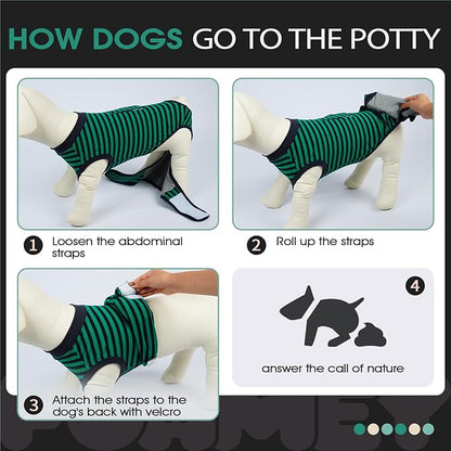 FUAMEY Recovery Suit for Dogs After Surgery,Soft Breathable Dog Bodysuit E-Collar & Cone Alternative Surgical Suit,Male Female Dog Neuter Spay Suits Anti Licking Wounds Onesie Green Black Stripes M