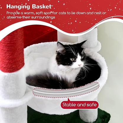 Globlazer Heavy Duty Cat Trees for Large Cats, Sturdy 72in Maine Coon Cat Tree for Large 20 lbs+ Heavy Duty Cat Tower for Adult Biggest Cats with 6 Scratching Posts, Hammock, S72, Red White Green