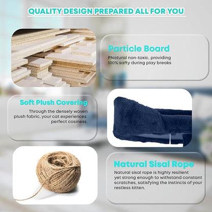 FDW Cat Tree 70in Cat Tower Multi-Level Durable Cat Scratching Post & Cozy Fun Cat Jumping Platform Space Saving Cat Condo Pet Play House for Indoor Cats,Navy Blue