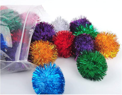 20 Pack 2 Inches Sparkle Balls for Cats, Large Size, Glitter Pom Poms Fuzzy Balls for Cats, Kitten Indoor Assorted Color Random