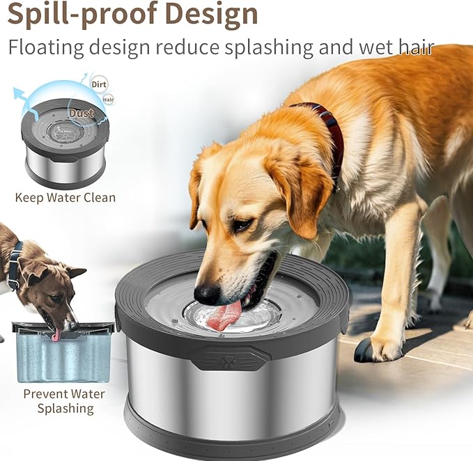 12L Dog Water Bowl No Spill 3.1 Gallon Super Large Capacity Stainless Steel No Splash Dog Bowls Slow Drinking Feeder with Non-Slip Base Pet Water Dispenser for Dogs