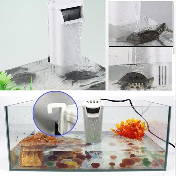 Aquarium Waterfall Filter Reptiles Turtle Filter for small tank 1-15 gallon, Low Level Water Clean Pump Internal Bio Media Water Filtration System for Fish Amphibian Cichlids Frog (Waterfall Filter)