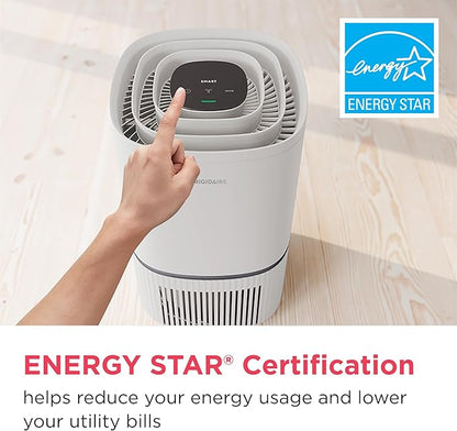 Frigidaire PureA300 HEPA Air Purifier with Wi-Fi for Small Bedrooms, Covers up to 850 Sq. Ft., 3-Stage Filtration, Energy Star Certification, Air Quality Monitoring, Smart Mode, Ultra Quiet, White
