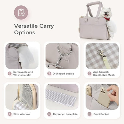 Dog Purse Carrier for Small Dogs, Soft Soft Sided Folding Dog Carriers for Small Dogs Medium Cats Puppies up to 15 Lbs, Washable Breathable Puppy Carrier for Outdoor Travel (Large Gray)