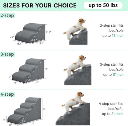Dog Stairs & Steps for High Beds, 2 Steps High Density Foam Waterproof Dog Ramp for Small Dogs and Cats, Pet Stairs with Removable Washable Cover for Bed, Couch, Sofa and Car (H: 11.8")