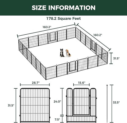 FXW Rollick Unleashed Dog Playpen for Indoor, Yard, RV Camping, 32 inch 24 Panels for Small and Medium Dogs, Black│Patented