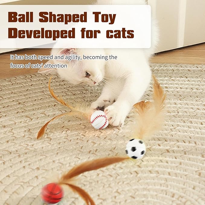 6 Pcs Feather Ball Cat Toy,Interactive Feather Bouncy Ball Toy Set for Cats,Mini and Elastic,Suitable for Pets to Play Indoors and Outdoors