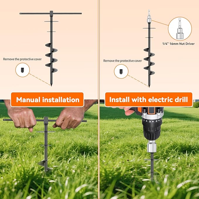 Dog Tie Out Stake, Heavy Duty Dog Tie Out Stake for Large Dogs up to 210 lbs, Ground Anchor for a Dog Cable, Leash, Lead Tether, Dog Accessories Trampoline Stakes 1-Pack (Black)