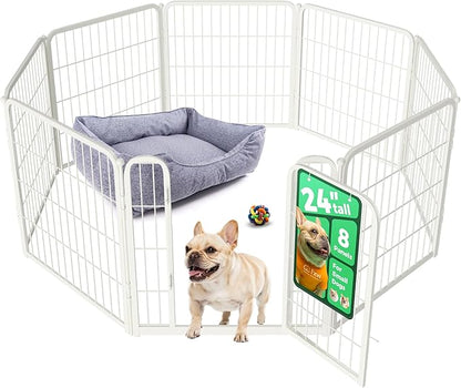 FXW Homeplus Unleashed Indoor Dog Playpen - Stress-Free and Safe Play, Heavy Duty 24 Inch 8 Wire Panels Dog Pen for Puppy and Small Dogs, White│Patented