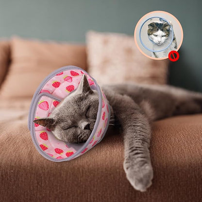 EXPAWLORER Cat Recovery Cone Collar- Soft Adjustable Pet Collar for After Surgery, Waterproof Elizabethan Protective Collar, Stop Licking Donut for Small Medium Kittens (Strawberries M (8.5-12 in))