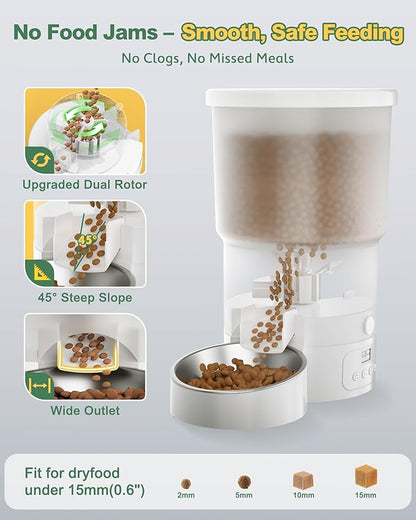 Gimars 5L Automatic Cat Feeder for 2 Cats, Programmable 1-6 Meals Cat Food Dispenser with Stainless Steel Bowl, Easy Setup, Dual Power Supply,10s Meal Call Timed Pet Feeder for Cats and Small Dogs