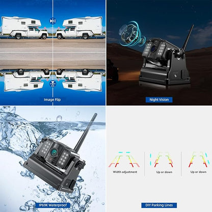 eRapta 2 Wireless Backup Camera Magnetic: 10.1" IPS DVR Monitor, Install-Free RV Backup Camera with Infrared Night Vision, Built-in 9600mAh Battery for Trailer/RV/Truck/Horse Trailer/Tractor ACT1002