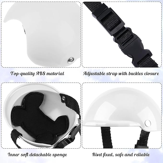 Frienda Dog Helmet and Goggles, UV Protection Doggy Sunglasses and 4 Inch Padded Puppy Motorcycle Helmet Adorable Dog Goggles with Adjustable Belt for Small Dogs Puppy Riding(White,S)