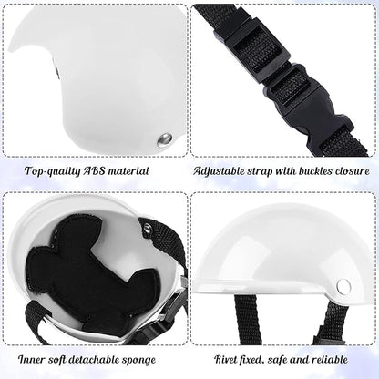 Frienda Dog Helmet and Goggles, UV Protection Doggy Sunglasses and 4 Inch Padded Puppy Motorcycle Helmet Adorable Dog Goggles with Adjustable Belt for Small Dogs Puppy Riding(White,S)