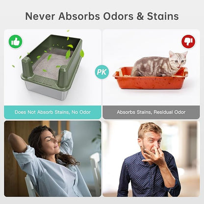 Enclosed Stainless Steel Cat Litter Box with Lid, XL Extra Large Litter Box for Big Cats, Metal Litter Pan High Sided, Never Absorbs Odors, Anti-Urine Leakage, Include Scoop (Green)