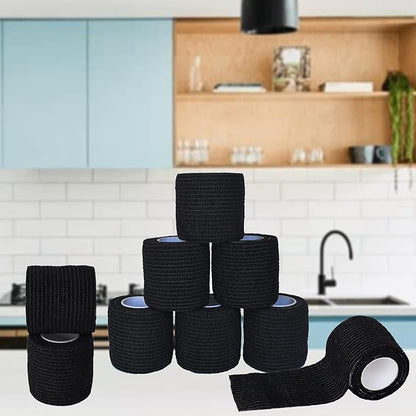9 Pack 2" x 5 Yards Self Adhesive Bandage Wrap Self Stick Wrap for Ankle, Wrist, Finger, Sports, Breathable Cohesive Vet Tape for Pets (Black)