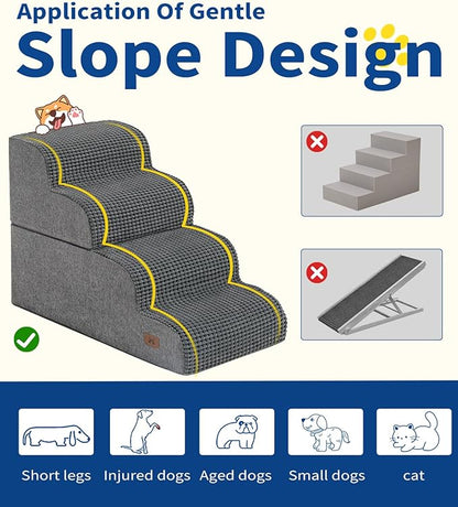 Dog Step for Bed, Dog Stair 5-Step 35D Pet Stair 22.8" H for High Bed or Sofa Non-Slip Balanced Pet Step Indoor, Grey