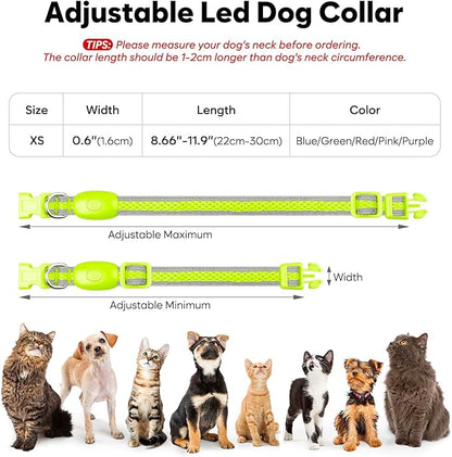 Flashseen LED Cat Collar,Light Up Dog Collar Rechargeable, Dog Lights for Night Walking, Comfortable Soft Mesh Pet Collar Adjustable for Cats Puppy and Small Dogs(Neon Green, XS)