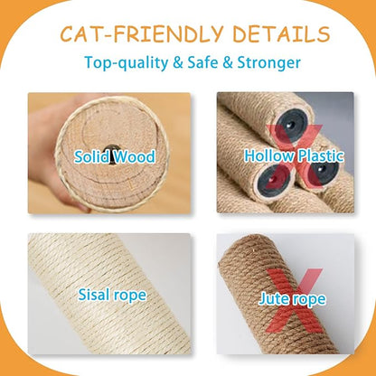 9-Piece Wall-Mounted Cat Shelves Set, House, Lookout Tower, 2 Sisal Scratching Posts, 5-Step Cat Wall Ladder, Pine Furniture, Extra-Wide & Long for Large Cats, Space-Saving Indoor Shelves