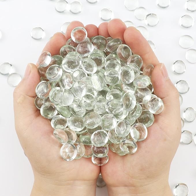 2.16LB Glass Beads Vase Filler Aquarium Gravel Decor Flat Glass Marbles Gems Pebbles Fish Tank Rocks Home Decorative Art Craft - Clear