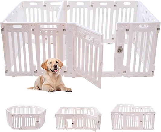 2 Room Dog Playpen with Door,DIY Shape Combination Puppy Pen,16-Panel+2 Link Piece+Large Door+Small Door,25.5" H Dog Fence,Non-Slip&Secure Pet Gate,Easy to Assemble (Two Rooms)