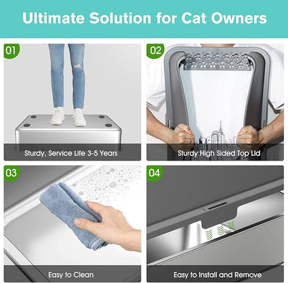 2PACK Stainless Steel Cat Litter Box with High Sides Lid, Extra Large XL Litter Box for Big Cats, Metal Kitty Litter Boxes with Anti-Leakage Enclosure,Non-Stick,Odorless,Scoop Included