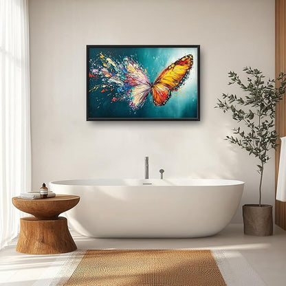 Extra Large Framed Abstract Butterfly Wall Art,Colorful Graffiti Wall Decor,Splashing Wings Pictures for Living Room,Canvas Print Painting Modern Artwork Bedroom Office Bathroom Home Decor 36L x24W