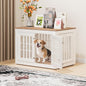 32" Heavy Duty Dog Crate Furniture for Small,Medium and Large Dogs,Rustic Wooden Dog Cage Kennel Indoor Furniture with Waterproof Top,Decorative Pet House Side End Table (White & Wood)