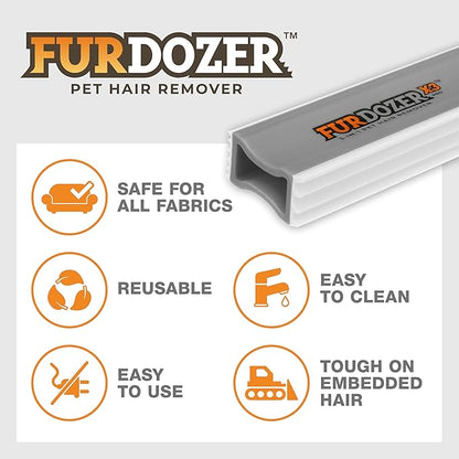 FurDozer X3 MEGA Pet Hair Remover & Auto Detailing Tool - Cat & Dog Hair Remover for Carpet, Car Interior, Couch, Bedding, & Furniture - Reusable Pet Hair Removal Tool for Dog Fur & Lint, 10", Grey