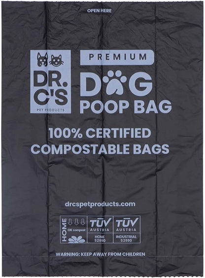100% Certified Compostable Dog Poop Bags - Dr. C's Premium Dog Poop Bags - 270 Bags / 18 Rolls, Extra thick, Leak Proof, Unscented, Plant Based and Earth Friendly