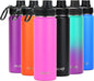 DRINCO Stainless Steel Water Bottle Spout Lid Vacuum Insulated Double Wall Water Bottle Wide Mouth (40oz 32oz 22oz 18oz 14oz) Leak Proof Keep Cold Sport Camping Hiking (22 oz, 22oz Island Pink)