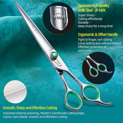 7'' Straight Dog Grooming Scissors Professional Grooming Shears for Dogs Cat Pet Japan 440C Stainless Steel Dog Cutting Scissors for Grooming Right Handed