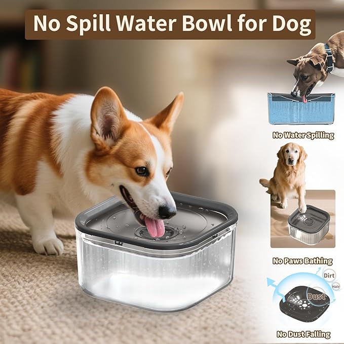 3L Dog Water Bowl No Spill 101oz Large Capacity Spill Proof Slow Drinking Water Feeder No Splash Pet Water Bowl Vehicle Carried Travel Dog Bowl for Sloppy Messy Drinkers Cats(Dark Gray)