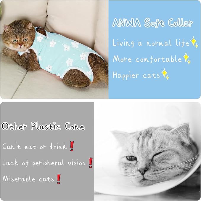 ANWA Cat Recovery Suit - Breathable Cat Onesie for Cats After Surgery Female, Kitten Surgery Recovery Suit Female Abdominal Wounds