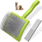 2PCS Slicker Brush for Dogs & Pet Comb,Professional Dog Grooming Brush (Goldendoodles,Poodles,Labradoodles) with Extra Long Pins to Effectively Remove Tangles, Knots and Mats (Green)