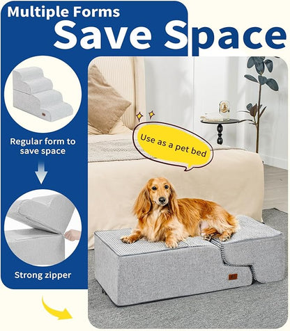 Dog Step for Bed, Dog Stair 4-Step 35D Pet Stair 19.7" H for High Bed or Sofa Non-Slip Balanced Pet Step Indoor, Light Grey