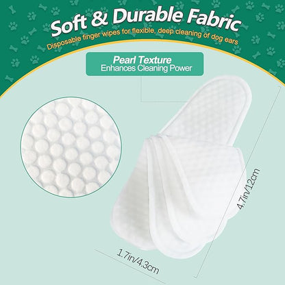 60 ct Pet Ear Finger Wipes for Dogs - Extra-Coverage and Large Design with Coconut Oil and Aloe Vera, Relieve Ear Itching and Inflammation, Remove Ear Wax and Debris, Soothing Cleansing Deodorizing