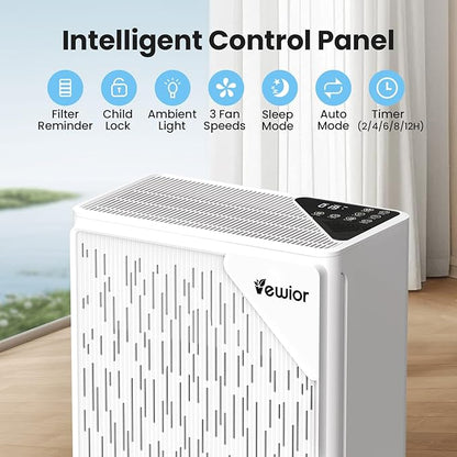 Air Purifiers for Home Large Room up to 2535ft², VEWIOR H13 True HEPA Air Cleaner for Bedroom with PM2.5 Display Air Quality Sensor, Fragrance Diffuser, Air Filter for Wildfire Smoke Pet Hair Dust