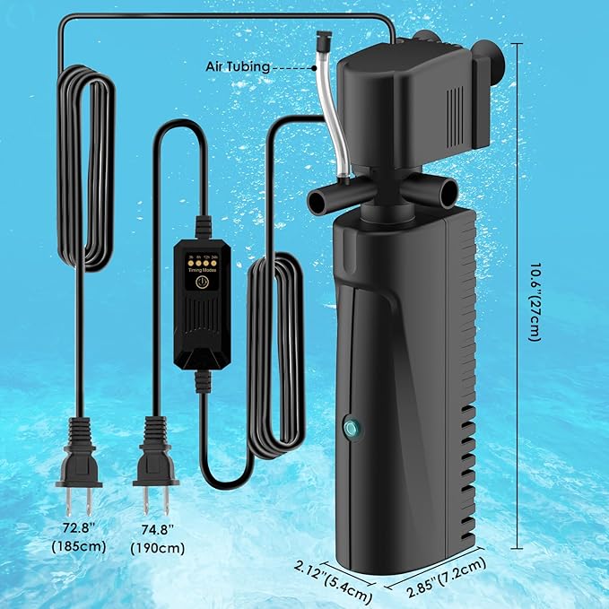 Aquarium U-V Filter for Green Water, Fish Tank Filter with Timer U-V Light, Turtle Tank Filter, Internal Filter with Dual Water Outlet & Aeration, for 10-40 Gallon Tank