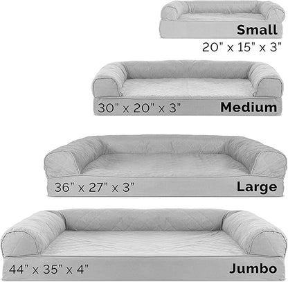 Furhaven Cooling Gel Dog Bed for Large Dogs w/ Removable Bolsters & Washable Cover, For Dogs Up to 95 lbs - Quilted Sofa - Silver Gray, Jumbo/XL