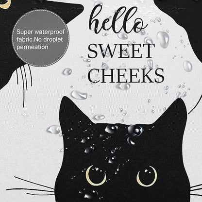 Jakayla Black Cat Shower Curtain - Funny and Cute Bathroom Decor, White, 72x72 Inches With 12 Plastic Hooks