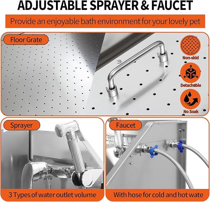 38 Inch Dog Bathing Station for Large Dogs, Stainless Steel Dog Pet Washing Station, Professional Dog Grooming Tub, Pet Wash Bath Station,Left Door