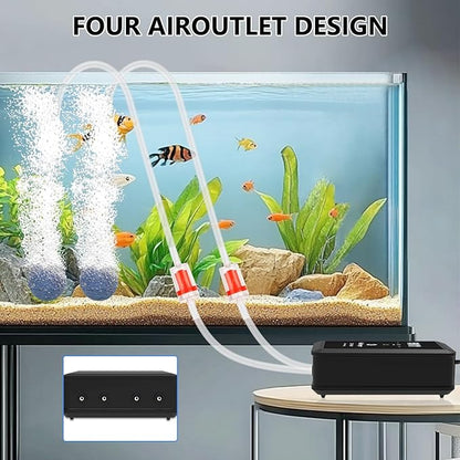 fishkeeper Aquarium Air Pump, 12W 320GPH Ultra Quiet Fish Powerful Fish Tank Air Pump with Four Outlet Adjustable Oxygen Aerator Pump with Air Stone Bubbler for 30-600 Gallon Tanks