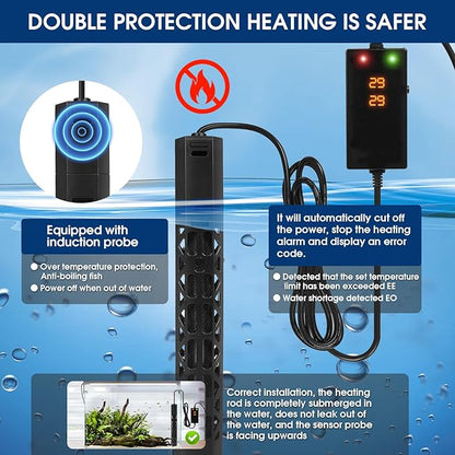 800w Aquarium Heater, Submersible Fish Tank Heater,Intelligent Frequency Conversion with Over-Temperature Protection and Automatic Power-Off When Leaving Water for