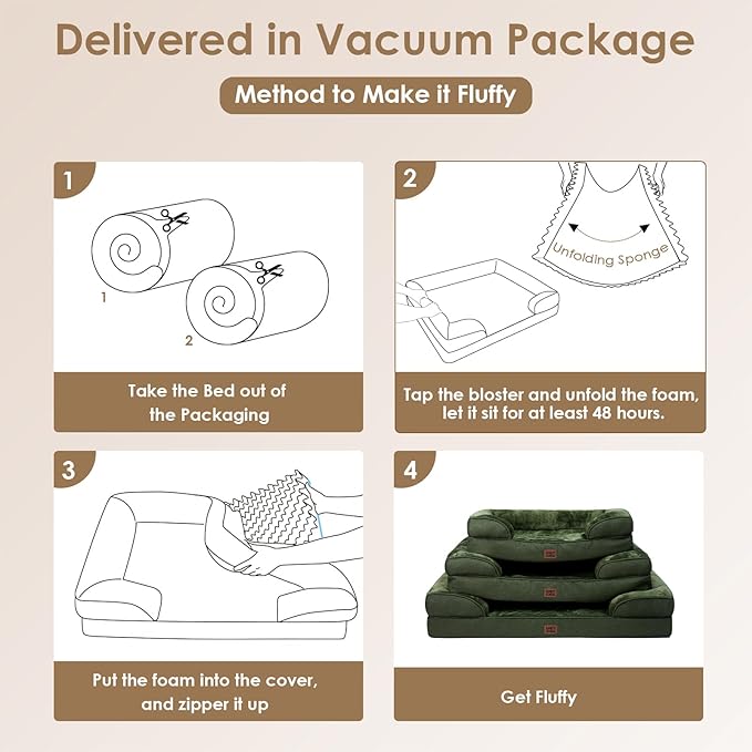 EHEYCIGA Orthopedic Dog Beds for Large Dogs, Waterproof Memory Foam Large Dog Bed with Sides, Non-Slip Bottom and Egg-Crate Foam Pet Couch Bed with Washable Removable Cover, Dark Green