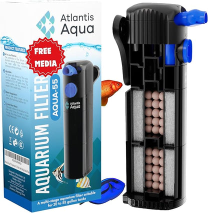 20 Gallon Fish Tank Filter up to 55 Gallons | Quiet Fish Tank Filter | Crystal Clear Water | Turtle Tank Filter | Submersible Aquarium Filter, Filter for Fish Tank, 50 Gallon Fish Tank Filter