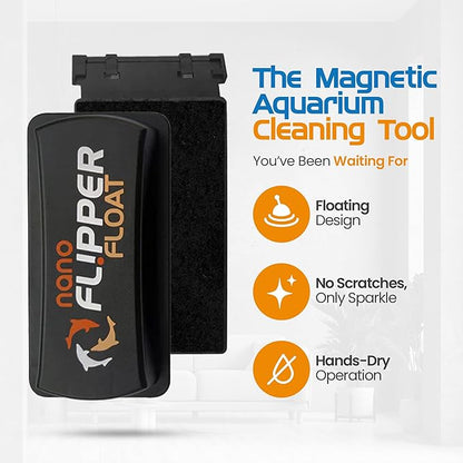 FL!PPER Flipper Cleaner Float - 2-in-1 Floating Magnetic Aquarium Glass Cleaner - Fish Tank Cleaner - Scrubber & Scraper Aquarium Cleaning Tools - Floating Fish Tank Cleaner, Nano