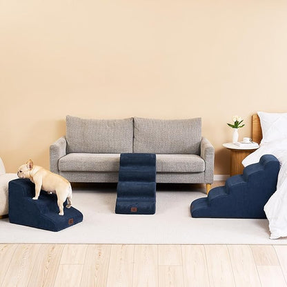 EHEYCIGA Curved Dog Stairs Ramp for High Beds 22.6" H, 5-Step Dog Steps for Small Dogs and Cats, Pet Stairs for High Bed Climbing, Non-Slip Balanced Pet Step Indoor, Navy